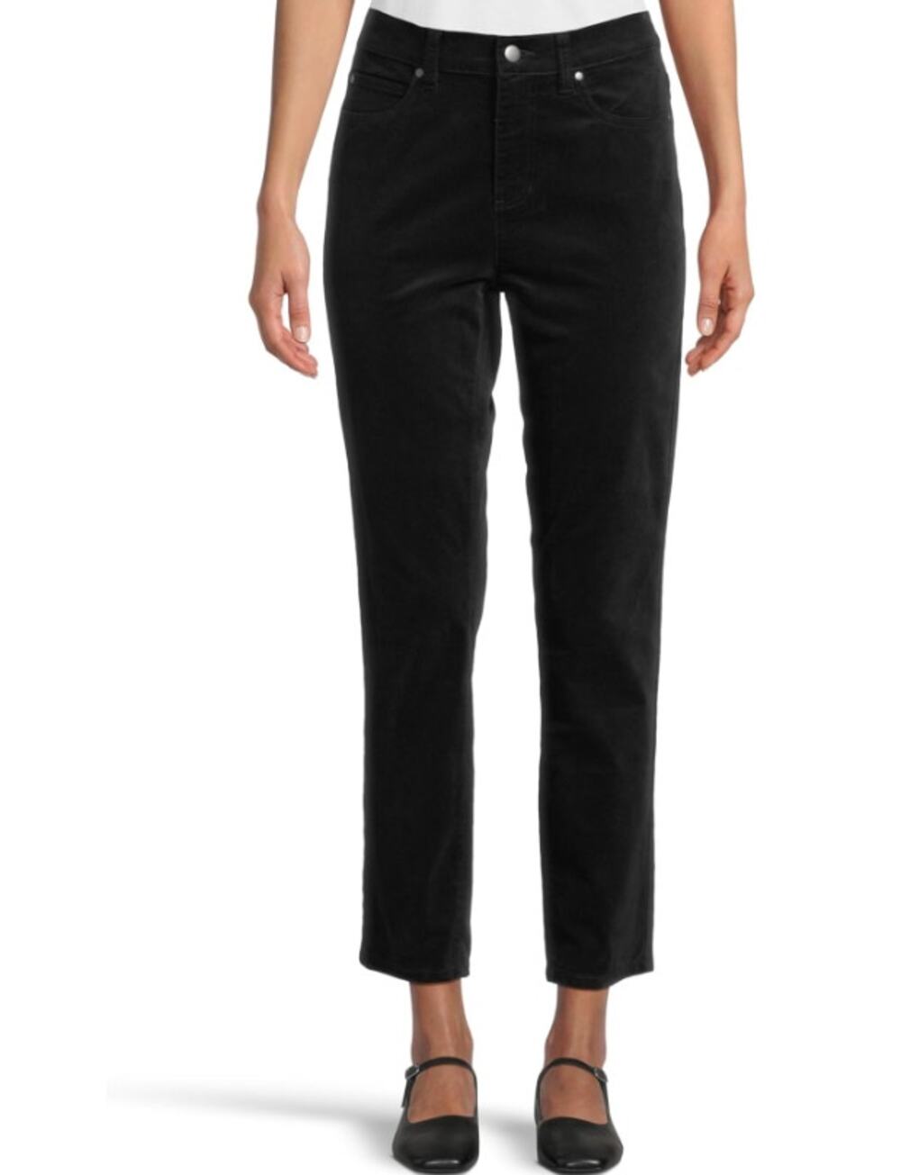 EILEEN FISHER Women's Slim Ankle Jeans Small Black Velveteen High Waisted NWT
